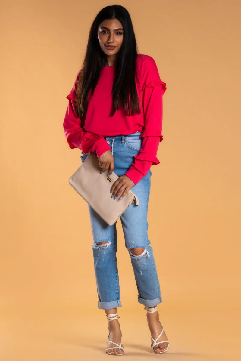 Brigitte Brianna Striped Ruffle Sleeve Sweatshirt - Image 4